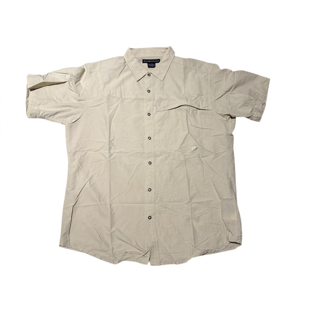 ExOfficio Men’s XL Short Sleeve Button Vented Shirt Beige‎ Hike/Fish/Outdoor EUC